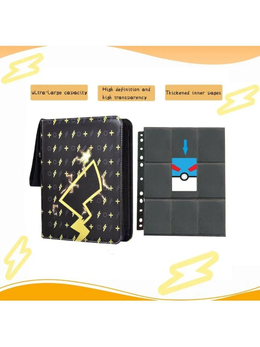 Ljexsvoy Card Binder 9-Pocket Double-Sided Holds 720 Cards With Zipper Black & Y